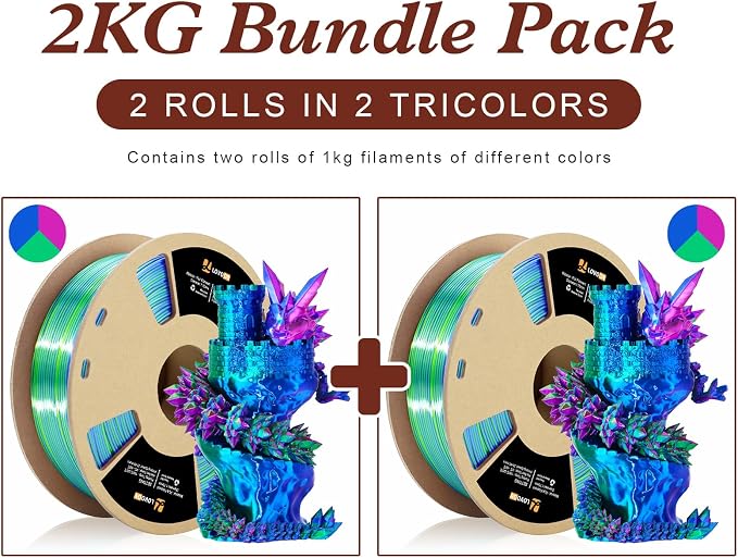 LOVOON Silk PLA 3D Printing Filament Bundle 2KG, PLA Filament 1.75mm Shiny - Image 3