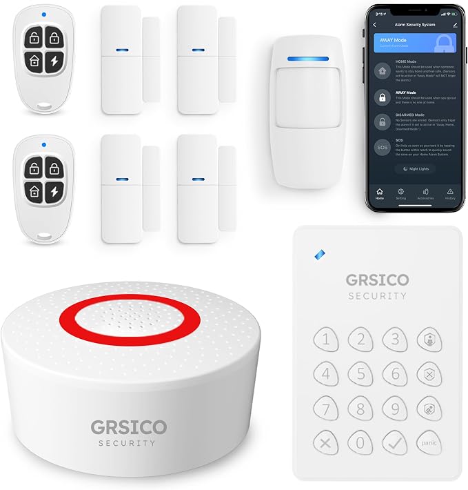 Wireless Alarm System 9 Piece Kit, WiFi Alarm System by GRSICODirect