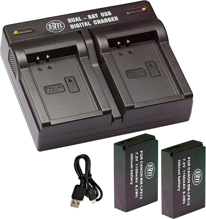 BM Premium 2-Pack of LP-E12 Batteries and USB Dual Battery Charger - Image 2