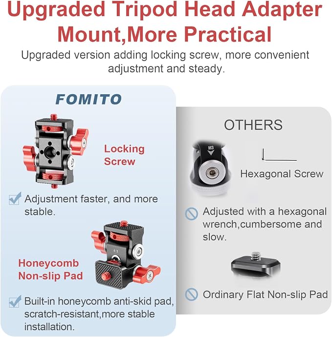 FOMITO Aluminum Alloy Dual Head 1/4'' Screw and 1/4'' Screw hole, DSLR Rabbit - Image 5