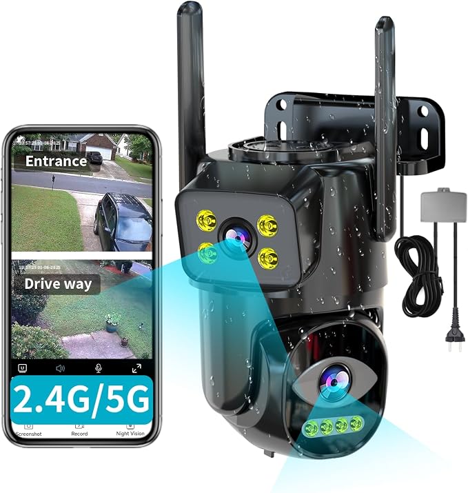 LETSCEE Dual Lens WiFi Security Camera Outdoor, 2.4G/5G PTZ Outdoor Plug-in by LETSCEE