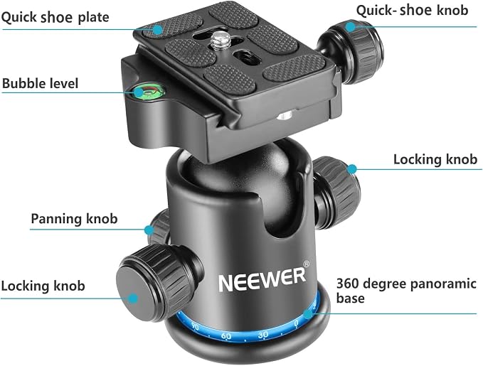 NEEWER 36MM Tripod Ball Head 360° Panoramic Metal - Image 4