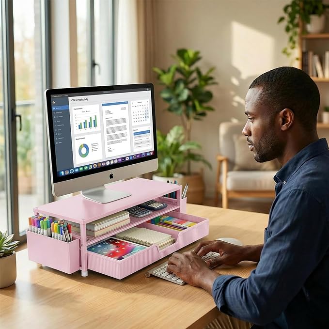 ECOLOVI Desk Organizer and Accessories, 2-Tier Computer Monitor Stand Rise - Image 7