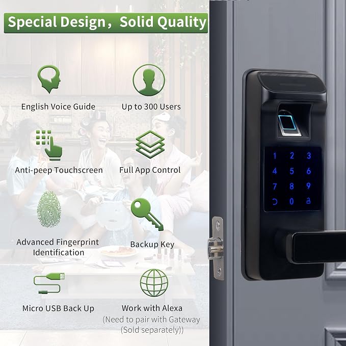 Smart Door Lock, Heavy Duty 5 in 1 Keyless Entry Door Lock, Full App Control - Image 2