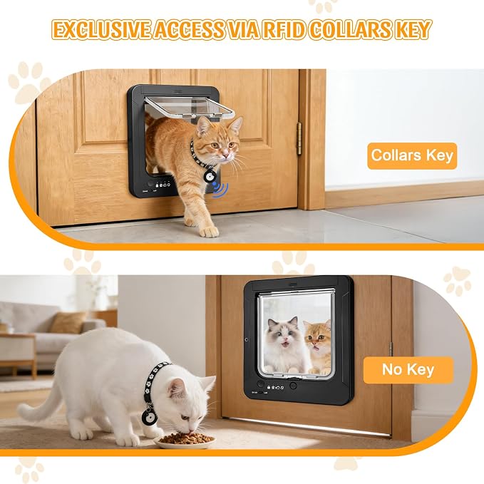 Smart Cat Door with 4 Collar Sensor Key, RFID Electronic Cat Door Collar - Image 3