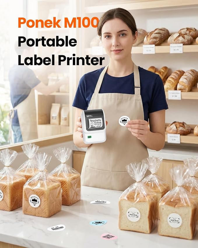 Ponek Label Maker Machine with 3 Tapes, M100 Bluetooth Label Printer, Versatile - Image 2