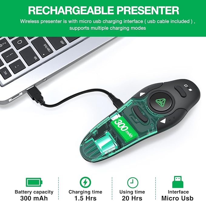 Rechargeable Presentation Clicker Wireless Presenter Remote USB Control - Image 3