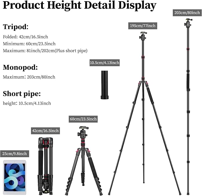 81" Professional Tripod for Camera & Phone -Tall, Compact Travel Tripod Stand - Image 2
