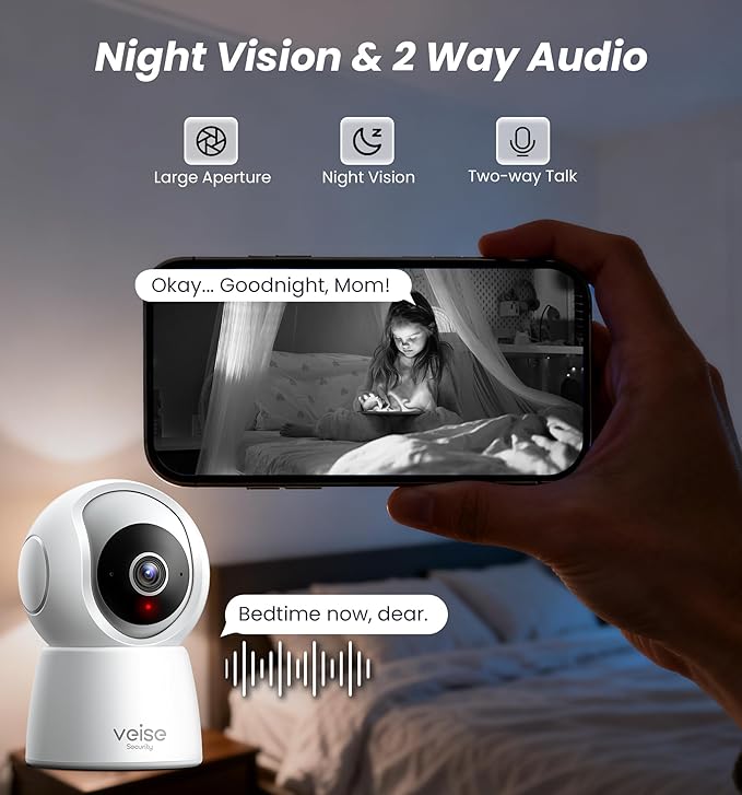 Veise 2K Indoor Camera for Home Security, 360° Wireless WiFi Pet & Baby Monitor - Image 5