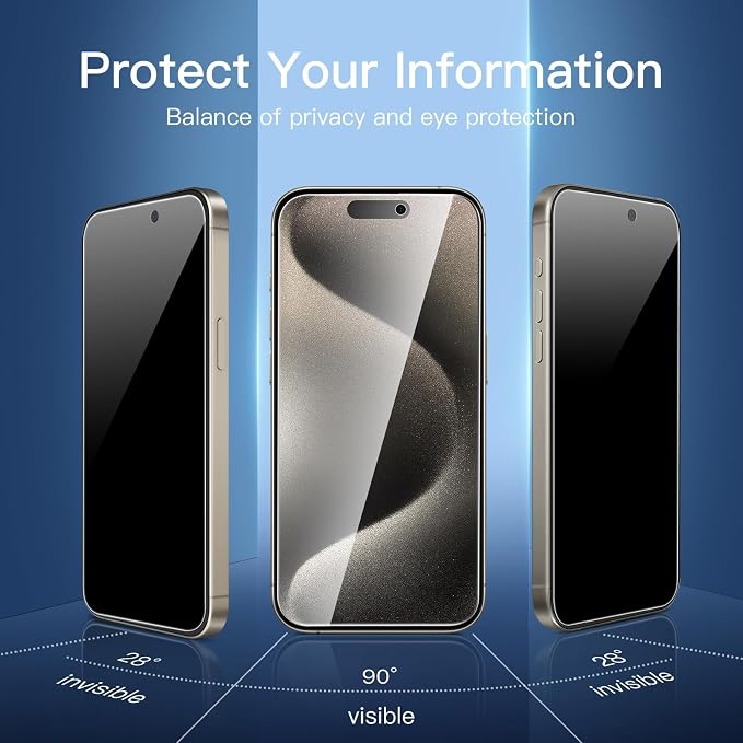 NEW'C 3x Privacy for iPhone 15 Pro Screen Protector+ 3x Camera Lens Protector - Image 3