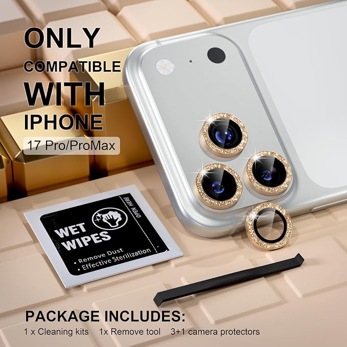 Misea Compatible for iPhone 17 Pro/iPhone 17 Pro Max Camera Lens Protector Bling - Image 2