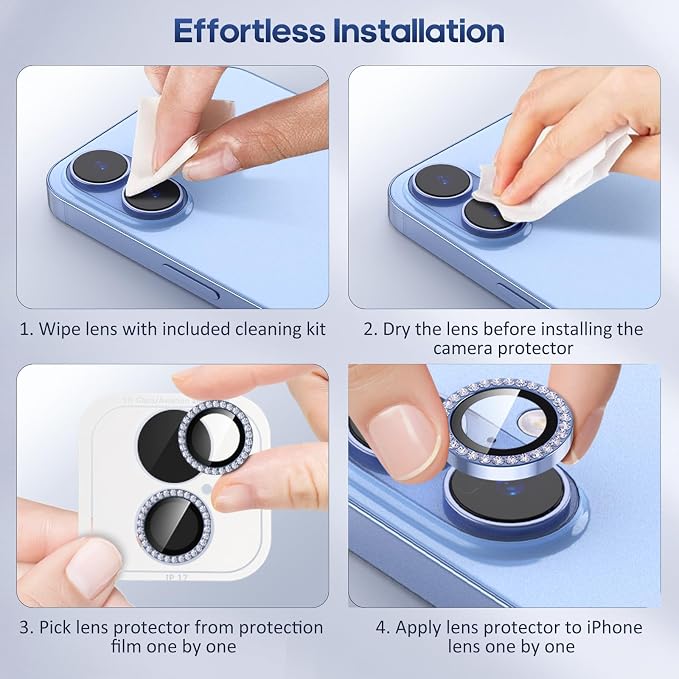 for iPhone 17 Camera Lens Protector Bling, Individual Diamond Metal Ring - Image 7