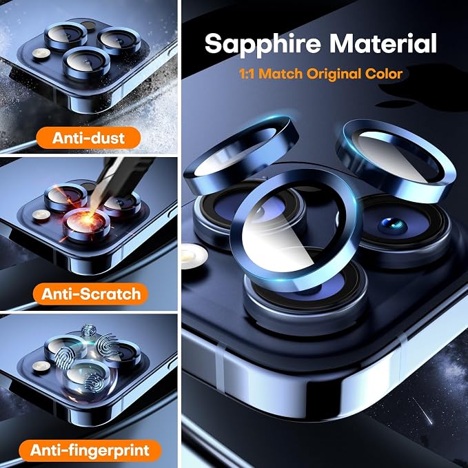 for iPhone 15 Pro/15 Pro Max Camera Lens Protector, Tempered Glass Screen - Image 2