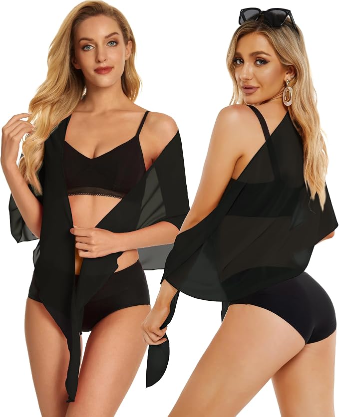 CHICGAL 2 Pieces Women Beach Sarong Bathing Suit Wrap Skirt Sheer Bikini - Image 4