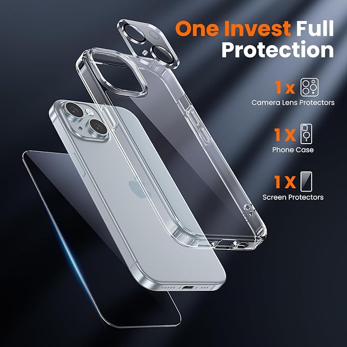 toushion 3 in 1 for iPhone 15 Plus Case Clear, Screen Protector *1 & Camera - Image 2