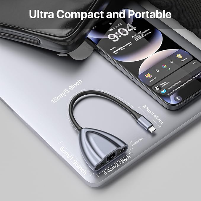 USB C Hub Multiport Adapter, 4 in 1 USB C Spliter to 3.5mm Audio, 1Gbps RJ45 - Image 8