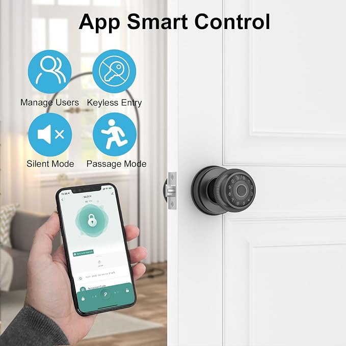 BIWIBON 4-in-1 Smart Door Knob, Fingerprint Door Knob - Image 3