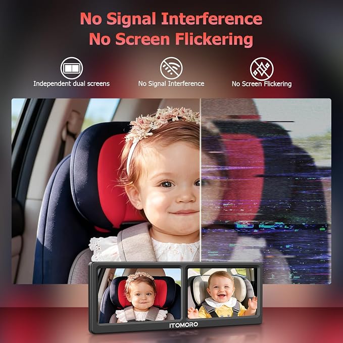 Itomoro Baby Car Camera for 2 Kids, 7 Inch HD 1080P Split Screen Dual Car - Image 3