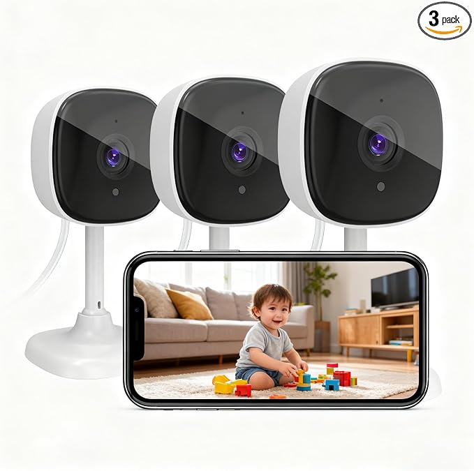 AMOROM 3 Pack Wired Indoor Security Camera, Dual Use Baby Monitor Pet Cam by AMOROM
