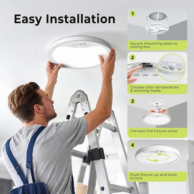 hepside 4 Pack Motion Sensor Ceiling Light Wired, 3000K/4000K/6500K LED Flush - Image 7