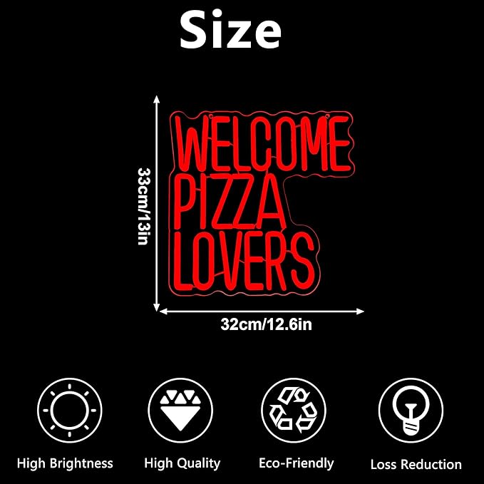 Welcome Pizza Lovers Neon Light, Family Restaurant Entertainment Room Food - Image 7