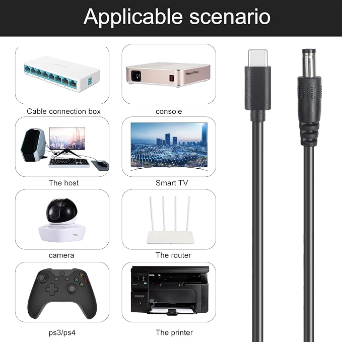 USB C to DC 5.5mm x 2.1mm Power Cable Cord, USB C Input to DC 12V Out Charging - Image 7