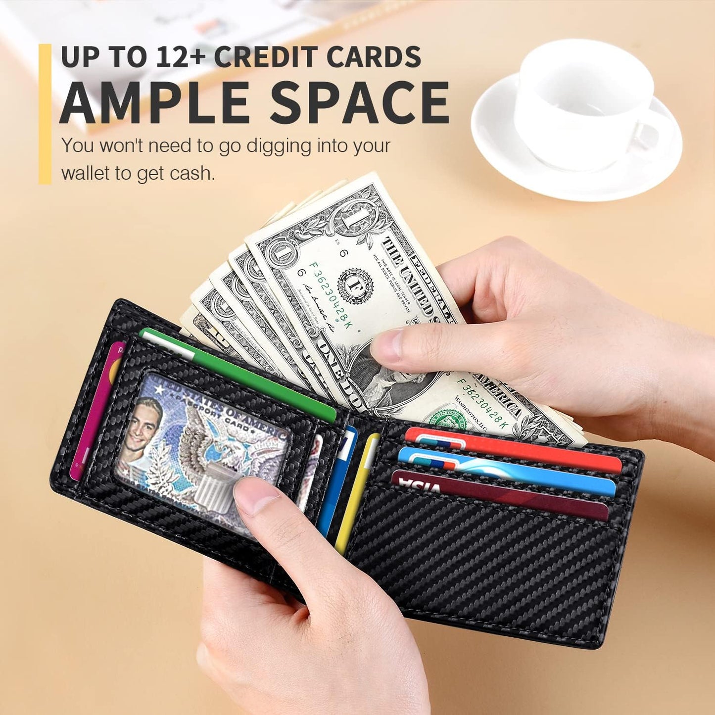 RUNBOX Novelty Wallet for Men Slim 11 Credit Card Holder Slots Leather RFID Blocking Small Thin Men's Wallet Bifold Minimalist Front Pocket Large Capacity Gift Box
