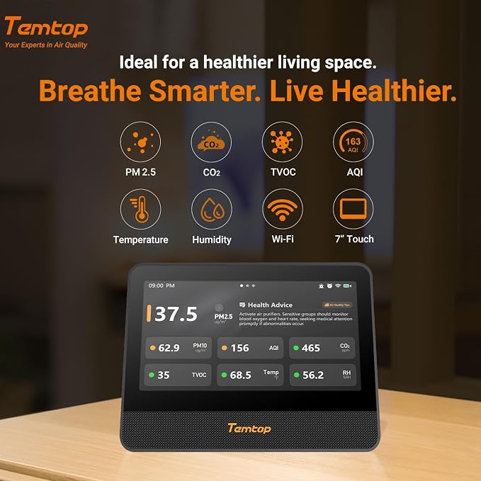 Temtop WiFi Air Quality Monitor M100 2nd Gen, 7 Inch Touchscreen CO2 Detector & - Image 2