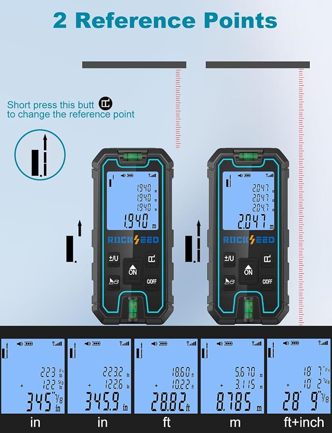 Laser Measure 165 Feet, RockSeed Portable Laser Distance Meter, Digital - Image 4