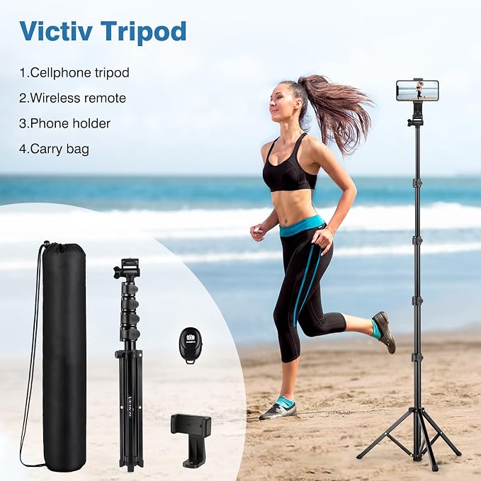 70" Phone Tripod with Remote & Holder, Portable Cell Phone Stand, Selfie Stick - Image 8