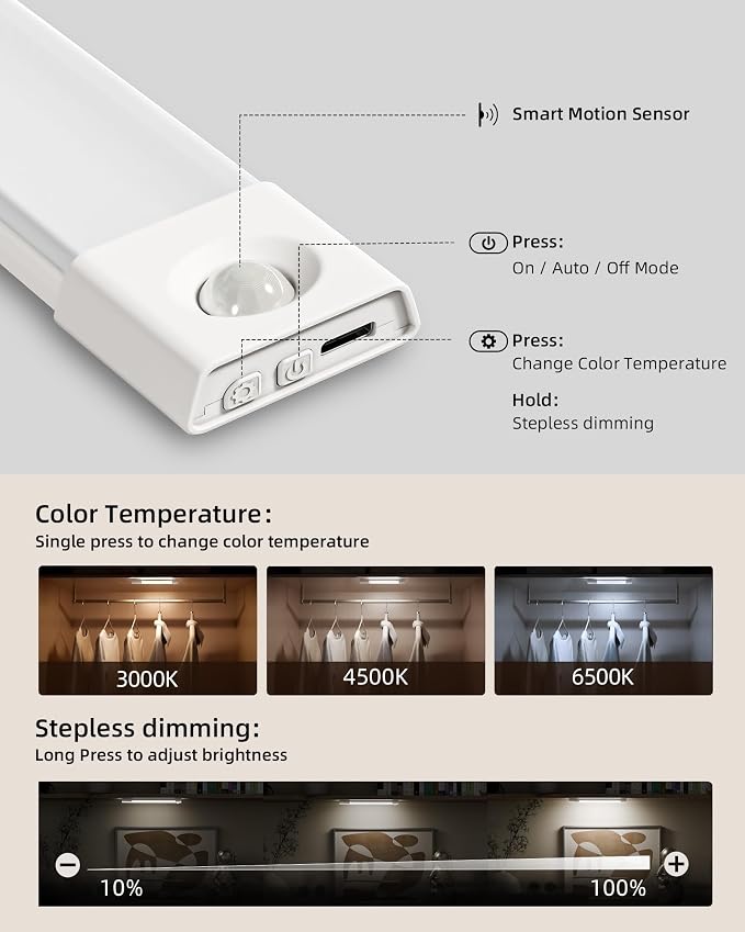 EZVALO 3 Pack 8” Motion Sensor Light Indoor Rechargeable, Stick on Under - Image 3