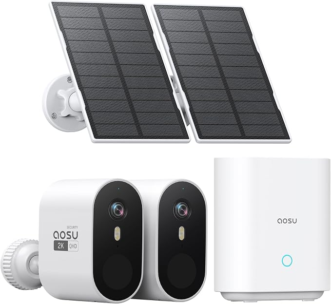 aosu Solar Security Cameras Wireless Outdoor, 2-Cam Kit, 2K QHD Home Security by AOSUSecurityOffical