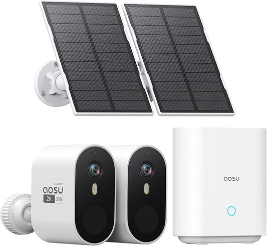 aosu Solar Security Cameras Wireless Outdoor, 2-Cam Kit, 2K QHD Home Security by AOSUSecurityOffical