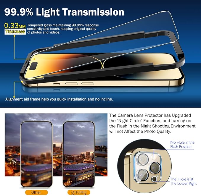 QHOHQ 3 Pack Screen Protector for iPhone 14 Pro 6.1 Inch - Image 2