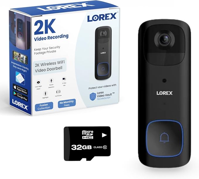 Lorex 2K Wireless WiFi Smart Video Doorbell Camera | No Subscription Fee | 32GB by Lorex