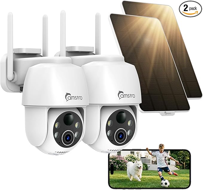 Solar Security Cameras Wireless Outdoor 2 Pack, WiFi 6 by CAMSTRO