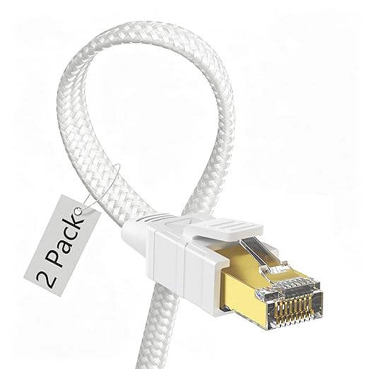 Orbram Cat 8 Ethernet Cable 6 ft 2 Pack White, Nylon Braided High Speed Heavy by Orbram
