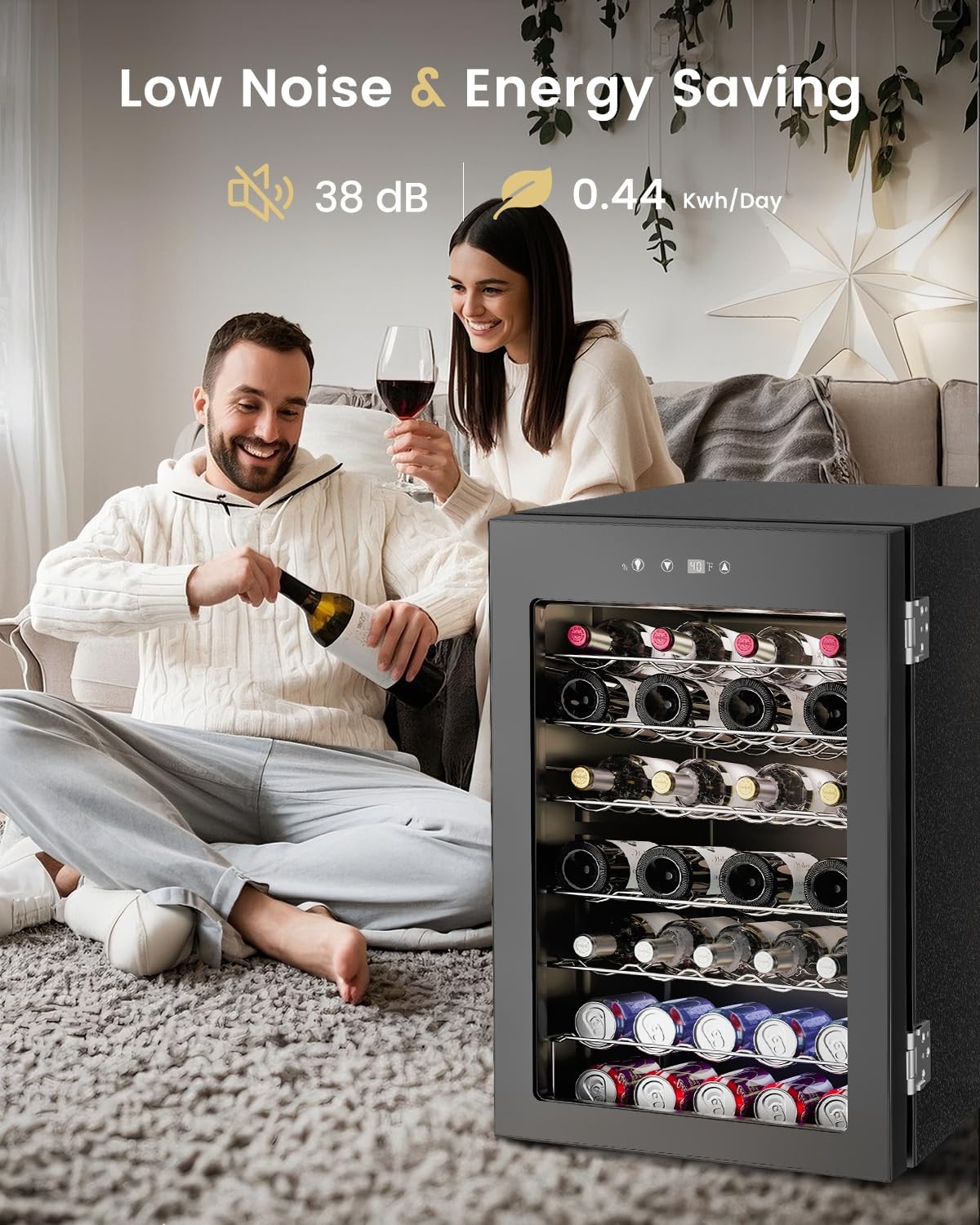 4.5 Cu.Ft Wine Cooler Refrigerator - 45 Bottle Wine Fridge with Glass Door for Beer Soda Water Drink, Small Wine Cellar Beverage Refrigerator for Bedroom Home Office Bar Dorm, Black