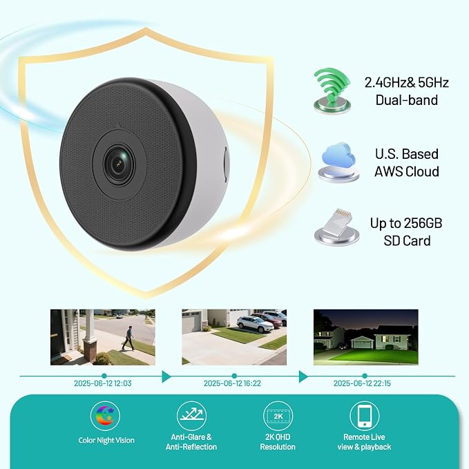 2K Indoor Dome Window Security Camera, 5G & 2.4GHz Dual Band WiFi Camera - Image 6
