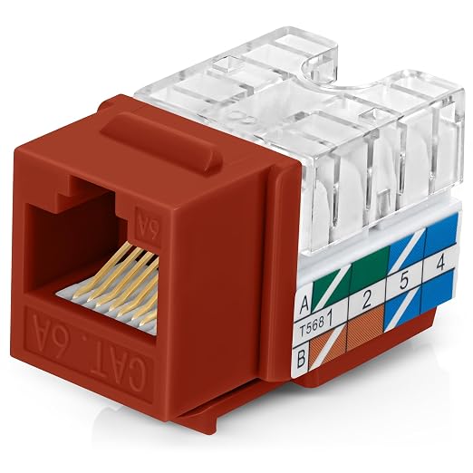 Everest 90° Angled RJ45 Cat6A Keystone Jacks 50-Pack in Orange by EverestMediaSolutions