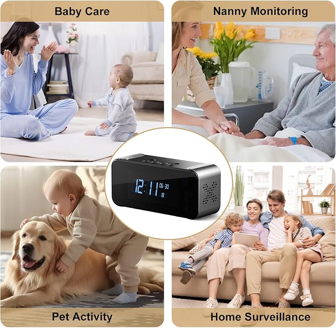 Hidden Camera with Alarm Clock & Bluetooth, Ultra 4K HD Wireless Indoor Camera - Image 7
