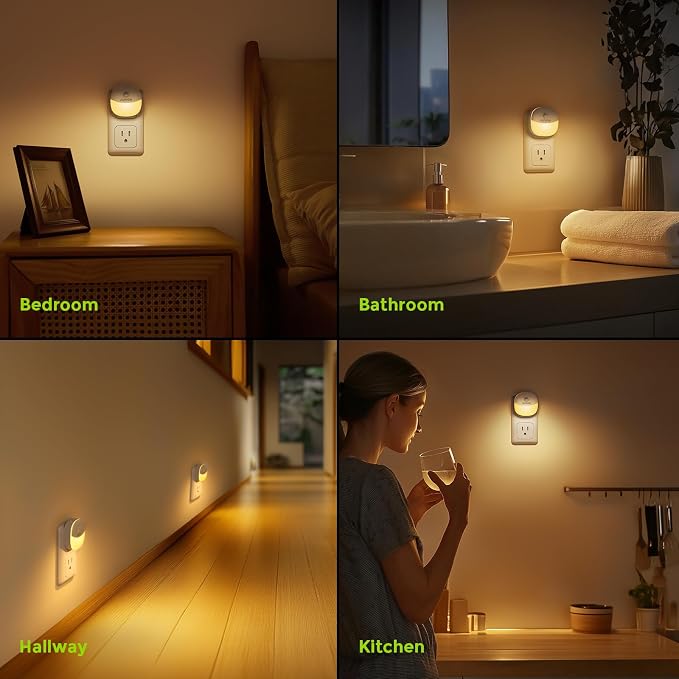 AUVON Plug in Night Light with Motion Sensor and Dusk to Dawn Sensor, Mini Warm - Image 6