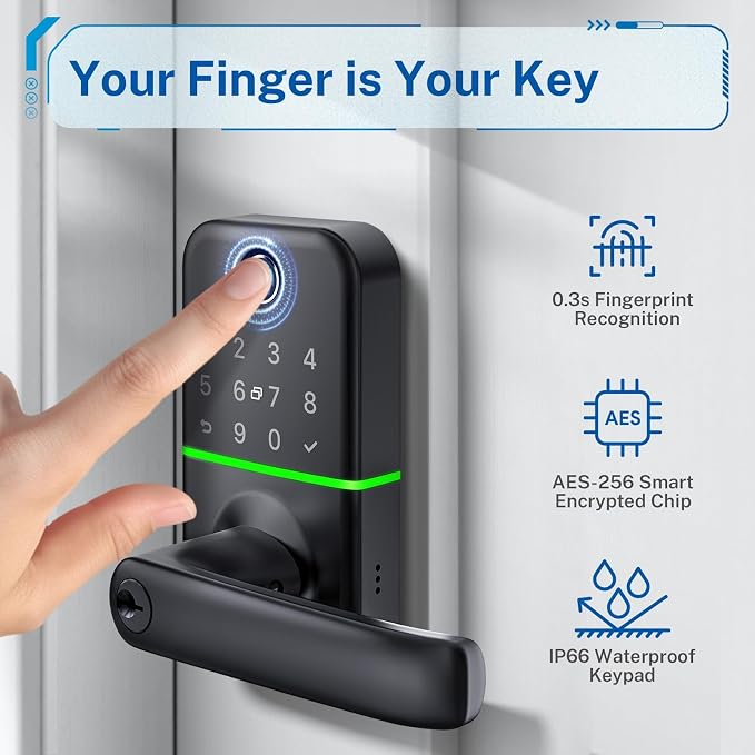 Keypad Smart Door Lock with Handle: Kucacci Keyless Entry Fingerprint Lock - Image 3