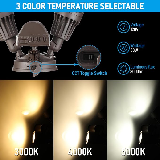LEONLITE 3CCT LED Security Light, Motion Sensor Outdoor Lights, Dusk to Dawn - Image 2