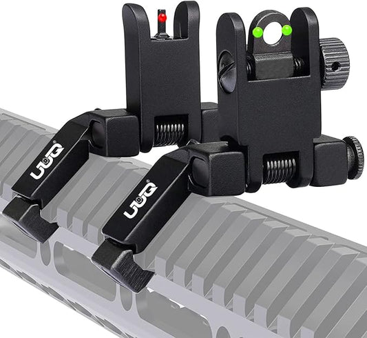 UUQ 45 Degree Offset Fiber Optic Iron Sights, Flip Up Front Rear Sites by UUQ