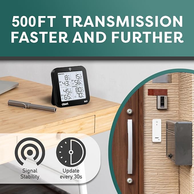 OBET Weather Station Wireless Indoor Outdoor Thermometer Wireless, Digital - Image 7