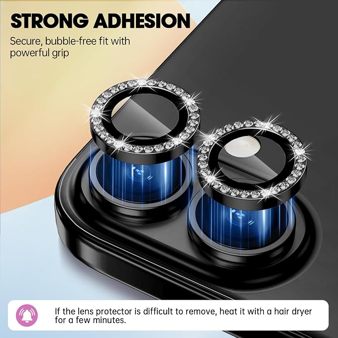 for iPhone 16/16 Plus Camera Lens Protector Bling Individual Metal Diamond Ring - Image 5
