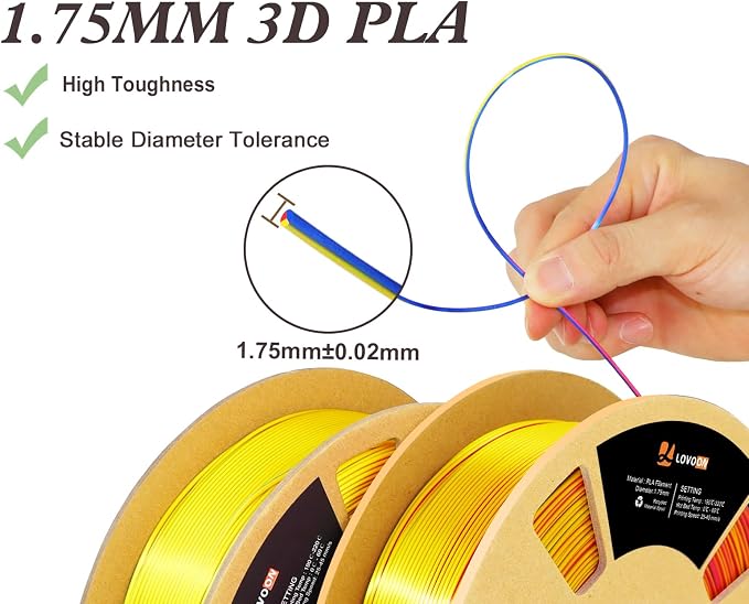 LOVOON Silk PLA 3D Printing Filament Bundle 2KG, PLA Filament 1.75mm Shiny - Image 4