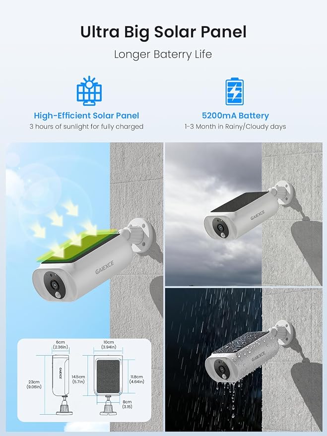Solar Security Camera, Wireless Security Camera Outdoor, 2K - Image 3