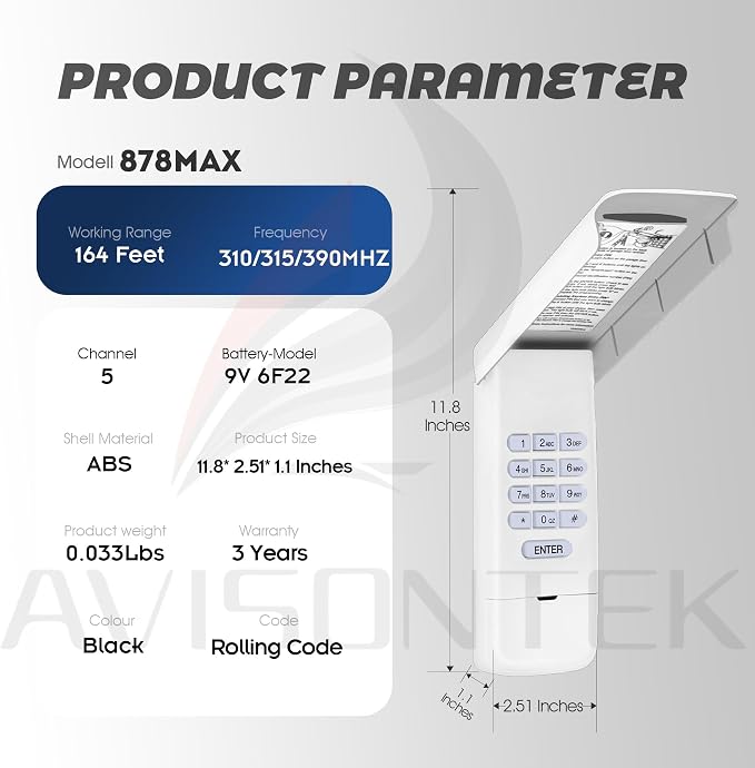 Avisontek for LiftMaster 878Max 877LM Wireless Universal Garage Door Opener - Image 8